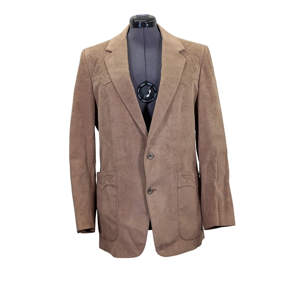 Vintage Scully Mens M Ultrasuede Western Blazer Tan Embroidered USA Ranchwear
